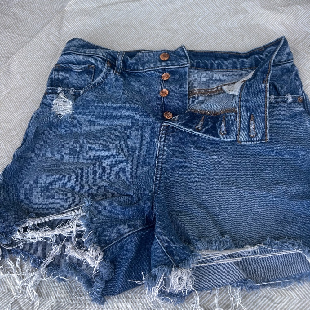 Express Blue Distressed Jean Shorts